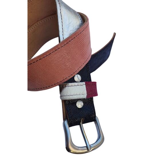 Vintage Y2K Patchwork Leather Belt – Metallic Pink Pony Hair –S/M - Picture 5 of 10